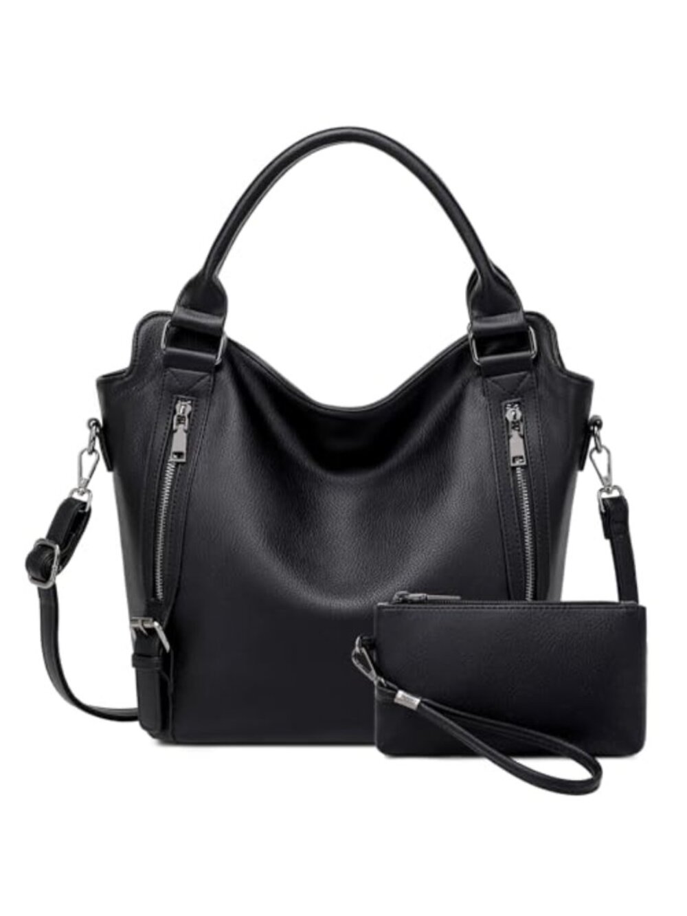 Vegan Leather Hobo Bag 2-Piece Set for Women - Crossbody Shoulder Handbag